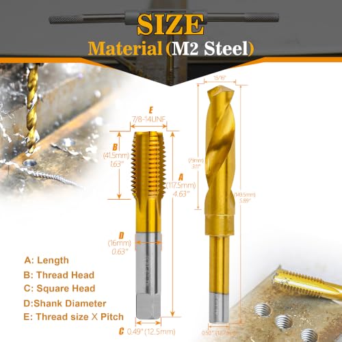 Image of 7 /8 inch-14 UNF Tap and 13 /16 inch Drill Bit kit for Metal,M2 HSS Drill and Tap Set