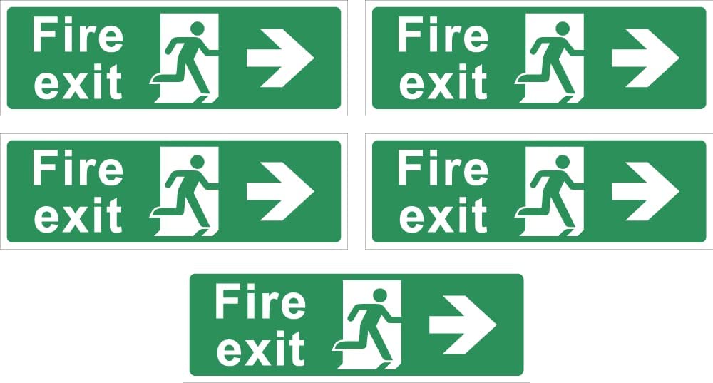 The Signal Range Pack of 5 self adhesive vinyl Fire exit signs (right arrow) - 315mm x 105mm