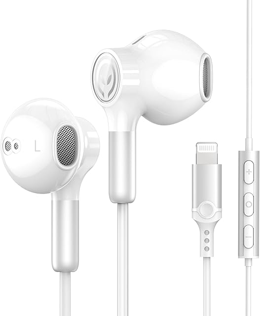 Lightning Headphones [MFi Certified] Lightning Connector Wired iPhone Earphones In-Ear Earbuds(Built-in Microphone & Volume Control) Compatible with iPhone 14/14 Plus/13 Pro Max/12/11/XS/XR/8/7- White