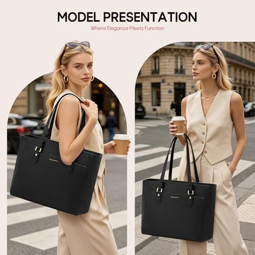 RAINSMORE Women's Large Business Shopper Bag, Waterproof PU Leather 14 Inch Laptop Bag, Lightweight Work Bag, Briefcase for Everyday, Shopping, University and Office