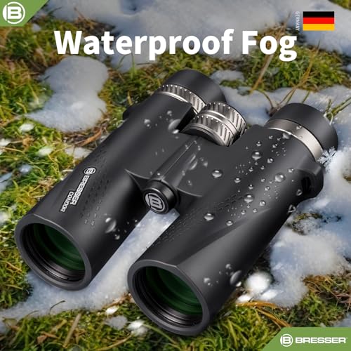 Image of BRESSER 8x42 Binoculars for Adults, High Power Waterproof Binoculars Telescope for Hunting Bird Watching Travel Football Games with Carrying Case and Strap,FMC Green Film,BAK4 Prism