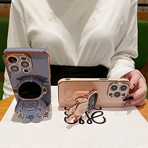 Mzelq Compatible With Iphone 14 Pro Max Case Plating Astronaut Kickstand Cute Pattern Luxury Phone Case Soft Tpu Designed For Iphone 14 Pro Max Case Girls Women -Blue #TOP4