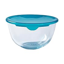 Pyrex Classic Ciotola di vetro ad alta resistenza con coperchio, Trasparente, Blu, 0.5 L