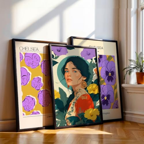 Image of NoWorries Modern Portrait Art & London Floral Wall Frames Paintings | Chelsea & Covent Garden Botanical 300 GSM Premium Prints | Stylish Home Decor for Living Room, Office & Bedroom | Synthetic Wooden Wall Art Frames (Set of-3) (BLACK, ART-11, 17X25INCHES)