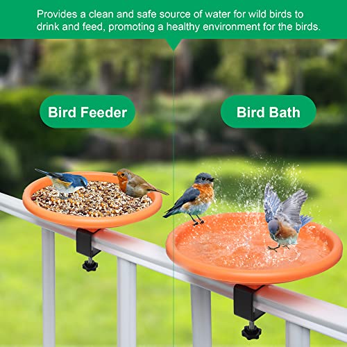 Saicoos Deck Bird Bath For Outdoors 12 Inches Bird Baths Bowl - Birdbath For The Garden With Sturdy Steel Clamp，Deck Mounted Bird Feeders For Railings，Great For Attracting Birds Water #TOP5