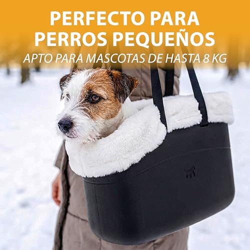 Miniatura 6 de Ferplast Bolso Para Perros Transportín Perro De Hasta 8 Kg. Plástico Engomado, Acolchado Con Felpa Cálida, Impermeable Lavable, Asas Ajustables, Correa De Seguridad, 43,5 X 21,5 X 27 Cm. Negro