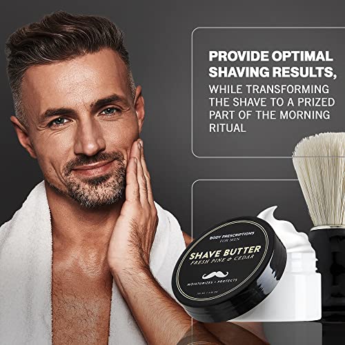 Body Prescriptions Men\'s Grooming Kit- Shaving Set for Men Including Fresh Pine & Cedar Shave Butter and Shave Brush, Shaving Accessories, Holiday Gifts for Men