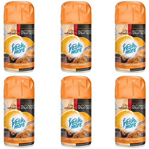 Fresh & More Luchtverfrisser navulling (6 stuks) 250 ml, anti-tabak & oranje