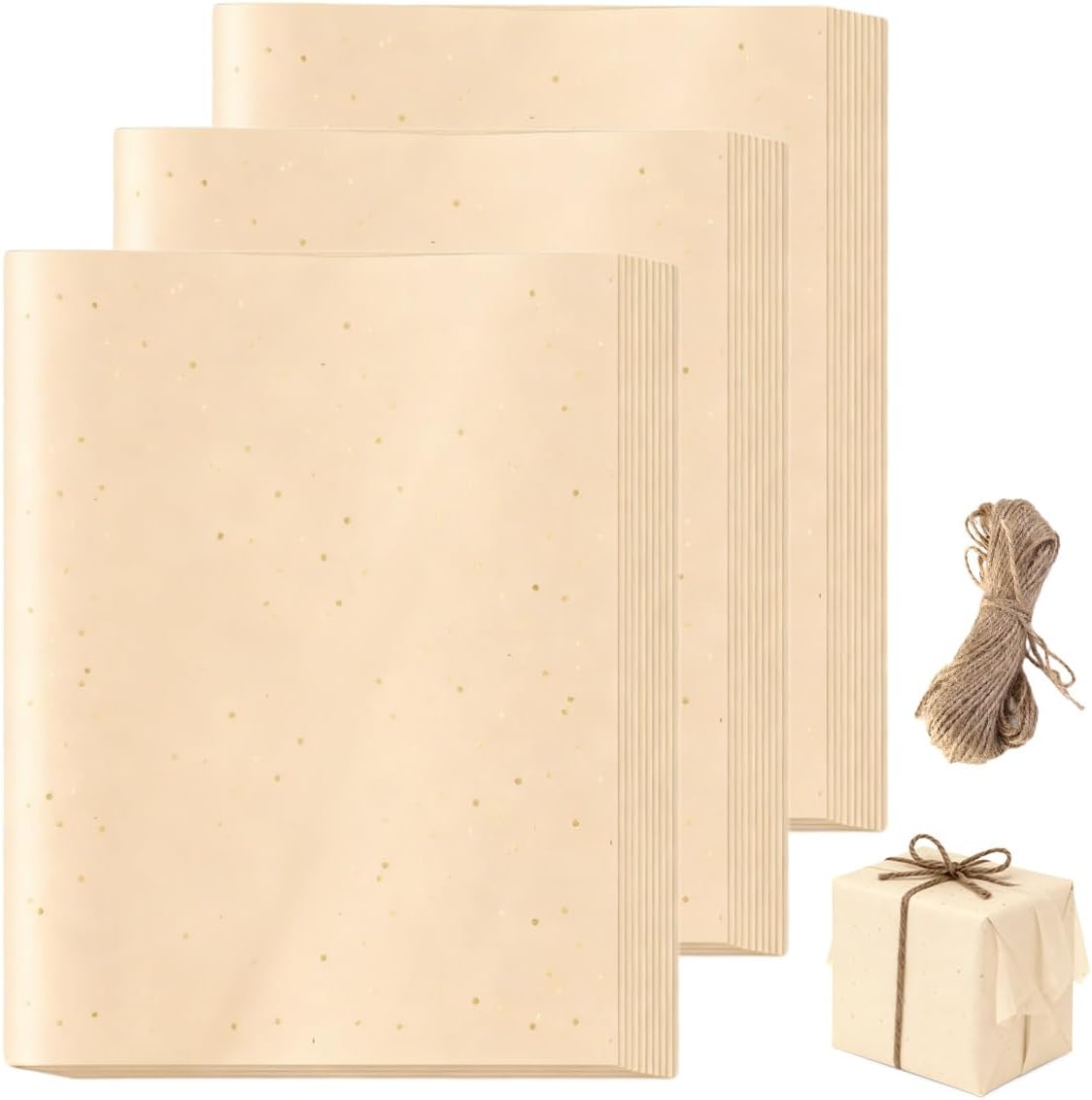 30 Sheets of Tissue Paper for Packaging Brown 50 x 70 cm Glitter Tissue Paper Packaging Material with 10 m Jute Cord Tissue Paper Sheets for Birthday Wedding Decorating Crafts and Packaging