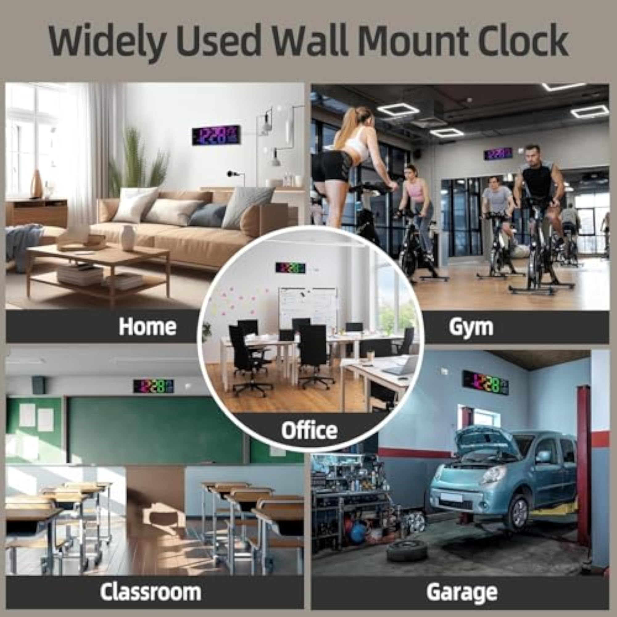 8 Colors Digital Wall Clock with Temperature & Night Light