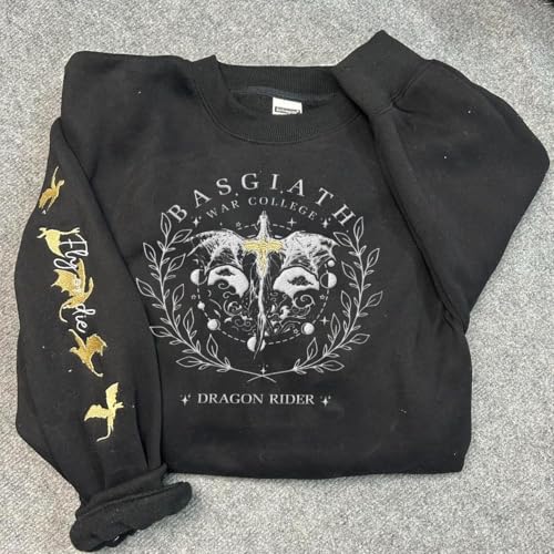 Embroidered Fourth Wing Sweatshirt - Embroidery 4th Wing Hoodie, Dragon Rider T-shirt, Gift for Fantasy Bookish Shirts (Dragon Rider - 1, Sand, S)4