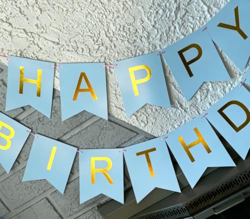 Image of Happy Birthday Banner Birthday Party Supplies Garland Decorations Birthday Signs Nursery Hanging Decor (Light Blue)