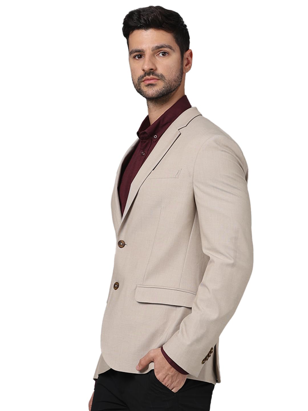 Celio Giacca da uomo beige tinta unita in poliestere slim fit