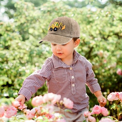 Bagger Baseball Cap Auto Sonnenhut für Kinder 2-8 Jahre - Cartoon Baseballmütze für Jungen und Mädchen mit Sonnenschutz, Khaki