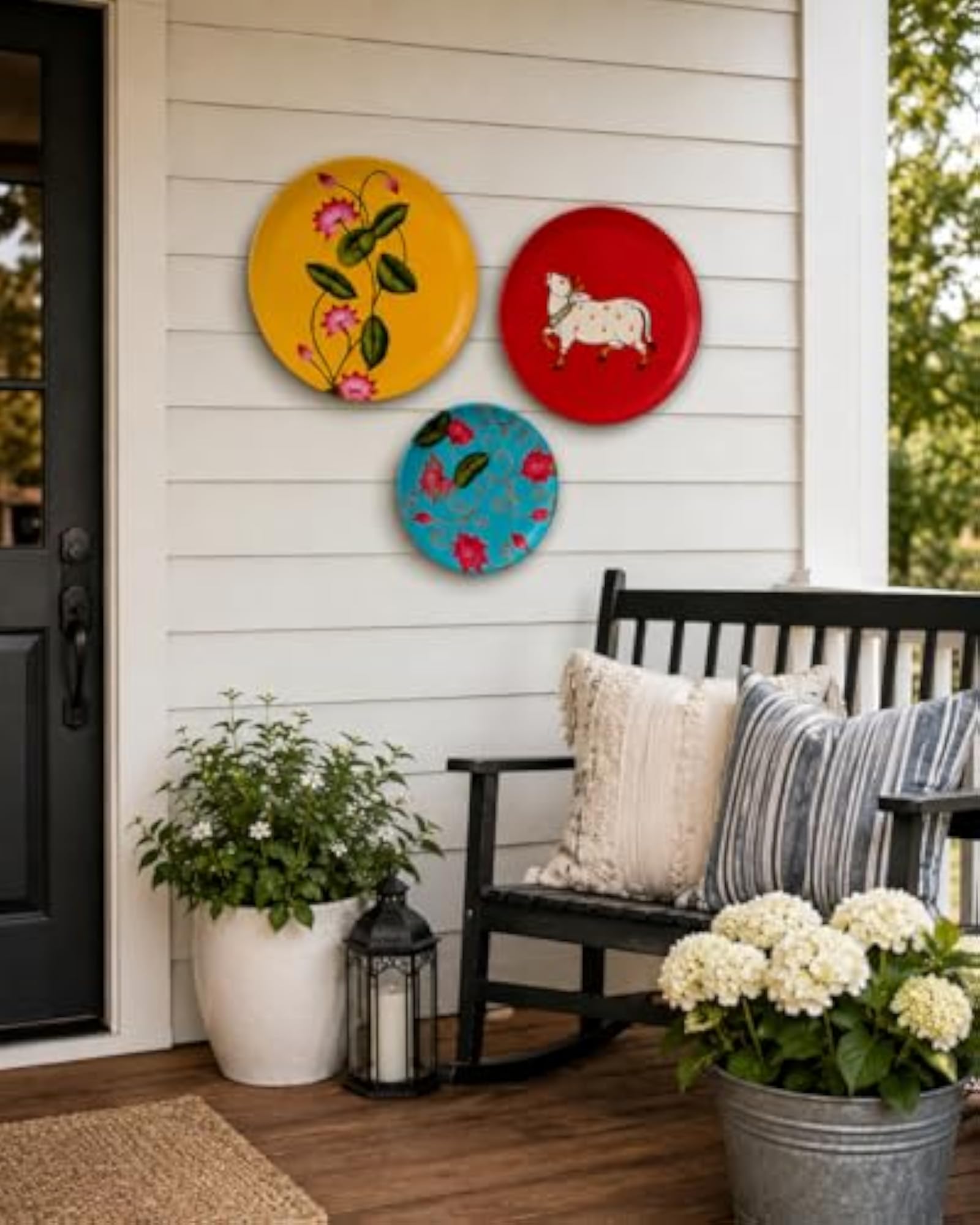 Ceramic Decorative Wall Plates Set of 3 with Stands