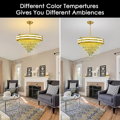 Image of SINOMAN Modern Gold Crystal Chandelier for Living Room Luxury LED Ceiling Light Fixture Tiered Glass Droplets, Contemporary Glam Lighting for Home, Dining Room, Foyer, or Bedroom (500MM)