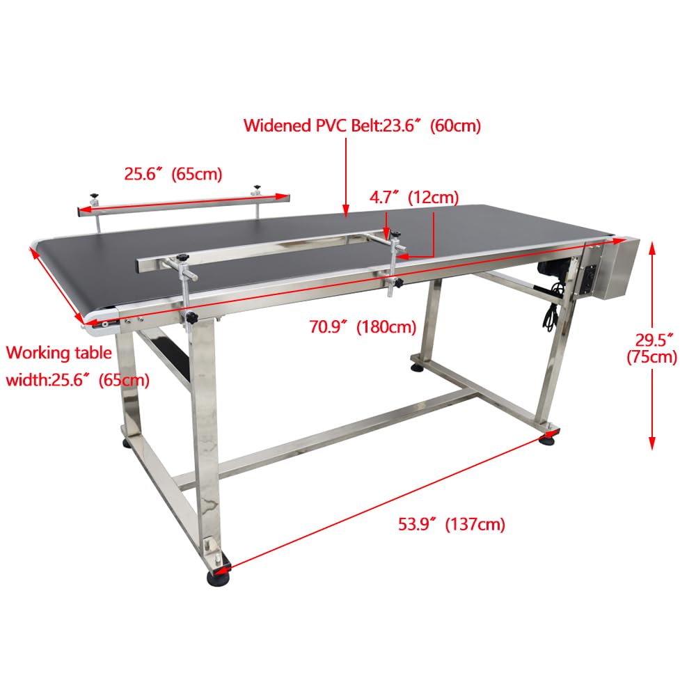 Banfluxion Belt Conveyor Electric PVC Belt Conveyor 110V Industrial Transport Conveyor Adjustable Automatic Speed Desktop Conveyor Machine with Double Guardrail 70.9