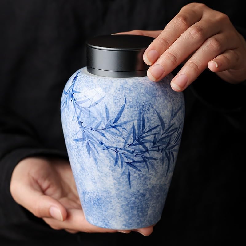LYGSWDB Zestaw do herbaty Czyste, ręcznie malowane, barwione tuszem puszki zielonej herbaty Puszki do przechowywania herbaty w gospodarstwie domowym Kuchnia Ceramiczna żywność Zamknięte puszki Słoik