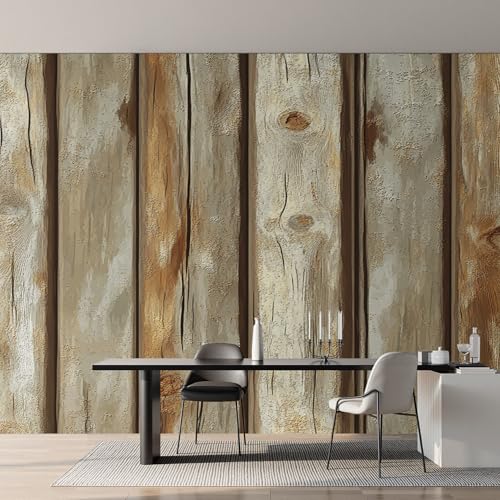 Générique Papier Peint Intissé Effet Bois, Papier Peint Panoramique Planche de Bois Rustique pour Salon Chambre Bureau Couloir, Décoration Murale, 200 x...