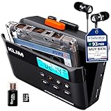 KLIM K7 Reproductor Cassette - Conversor de Cassette a MP3 - Player Portátil con Micrófono y Altavoz Integrados - Batería Recargable - Auriculares - Tarjeta SD 16 GB - Negro-Naranja
