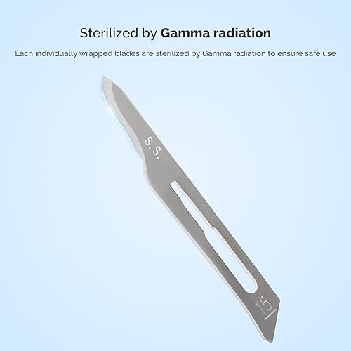 Miniatura 5 de JMU 100 cuchillas desechables de bisturí quirúrgico #15 de acero inoxidable estériles, envueltas individualmente en papel de aluminio
