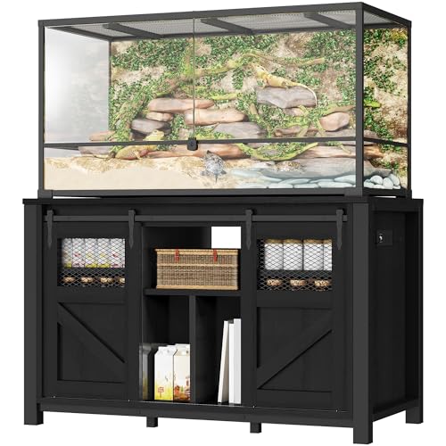 YITAHOME 120 Gallon Reptile Tank Stand with Power Outlets, Heavy Duty Large Reptile Tank Stand with Barn Door, Reptile Tank Turtle Terrariums Table for Accessories Storage,1100LBS Capacity