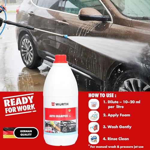 Image of Wuerth Auto Shampoo - 1L | pH Neutral Car & Bike Wash | High Performance Cleaner | Removes Dirt & Road Grime | Paint, Chrome & Plastic Safe | Silicone & Phosphate Free | Eco-Friendly Car & Moto Care