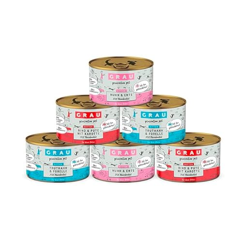 GRAU – das Original – Nassfutter für Katzen - Mischtray Kitten Generation Pet, 6er Pack (6 x 200 g), Mix aus verschiedenen Menüs, für Kitten