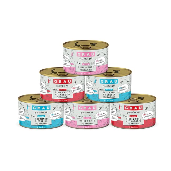 GRAU – das Original – Nassfutter für Katzen - Mischtray Kitten Generation Pet, 6er Pack (6 x 200 g), Mix aus verschiedenen Menüs, für Kitten