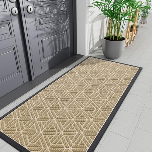 Smiry Front Door Mat Outside Entrance, Heavy Duty Natural Rubber Doormat, Trap Dirt and Moisture Easy Clean Low Profile Patio Porch Welcome Floor Mats for Entry, 71x23 Inch, Beige