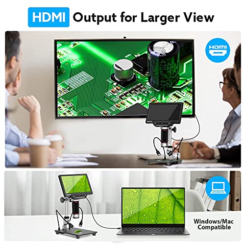 TOMLOV HDMI LCD Digital Microscope,Extension Tube Included,16MP Coin Microscope with 7" Screen for Adults,Video Microscope,TV/Windows/Mac Compatible,32GB Card Included, Model- DM201