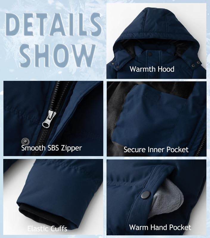 KVE Boy's Hooded Winter Coat Warm Puffer Jacket Thicken Quilted Coat with Removable Hood - Image 7