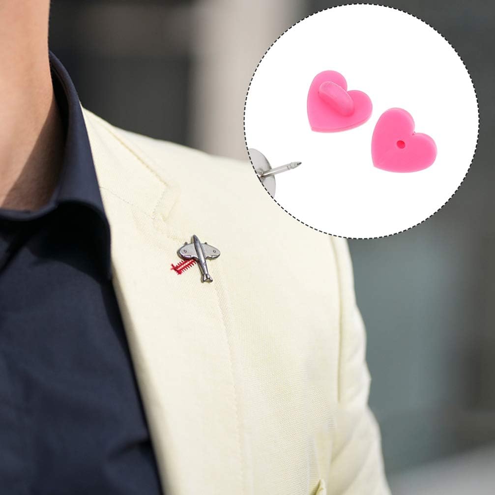 Rubber Brooch Clasps Pink 200pcs Pin Backs Heart Shaped