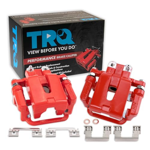 Image of TRQ Rear Brake Caliper Set Painted Red Brackets Compatible with 2005-2016 Chrysler 300 2005-2016 Dodge Magnum Challenger Charger