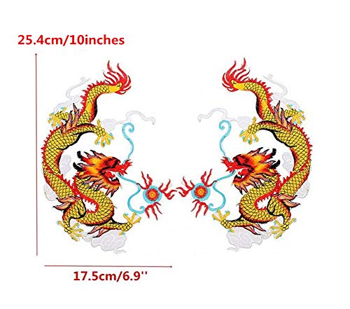 Ximkee 1 Pair Chinese Gold Dragon Embroidery Appliques Sew Iron On Patches #TOP1