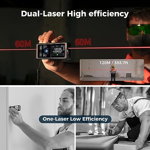 Image of CIGMAN Dual Laser Distance Meter 393ft /120M Bilateral Laser Measurement Tool Rechargeable Laser Measure with M /in /Ft Multiple Units Multifunctional Laser Measure(Laser Level is Class II,Output<1mW)
