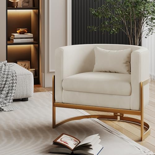 Sillón Barrel Tapizado Terciopelo Crema miniatura 3
