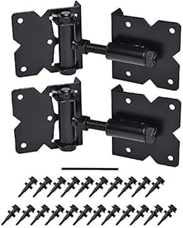 Self Closing Gate Hinges Heavy Duty Hardware Hinges for Wooden/Vinyl/PVC Fences,90 Degree Adjustable Gate Hinge with Installation Screws and Swing Adjuster Tool,2 Pack/Set,Black