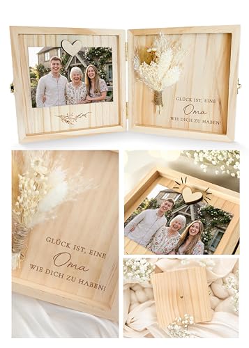 Joli Coon Oma Geschenk - Glück ist es eine Oma wie Dich zu haben Holzbox - Hochwertige Geschenk Holzbox 14 x 14 x 3 cm