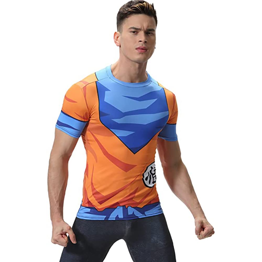 CosFitness Anime Cosplay Training Shirt, Funny Japanese Animation Workout 3D Muscle Compression T-Shirt for Men, Lite Series