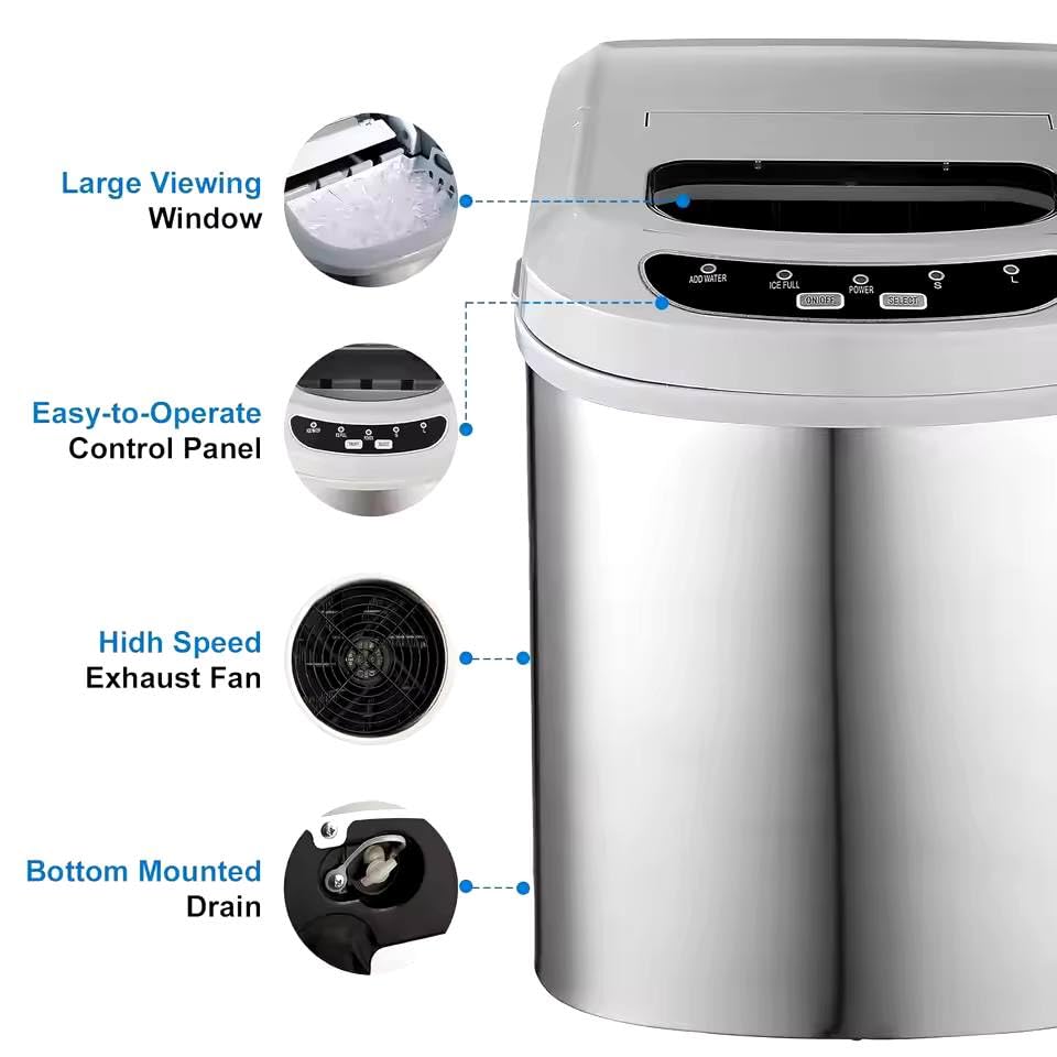 Portable Countertop Ice Maker Ice Maker Machine with Basket and Scoop 26 Lbs/24H 9 Ice Cubes Ready in 6 Mins (US Color)