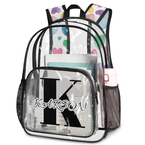 Personalized Love Hearts Large Clear Backpack Stadium Approved Heavy Duty PVC Plastic Custom Cute Hearts Transparent Backpacks See Through Bag with Name