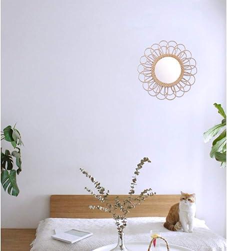 Vista 6 de EMUKOEP Espejo colgante de 15.7 in de ratán con girasol, espejo de pared circular, decoración de mimbre bohemio, espejo de maquillaje