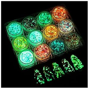 Glow in The Dark Body Face Glitter Gel, 12 Colors Luminous , Self-Adhesive UV Black Light Iridescent Chunky Glitter for Hair/Eyeshadow, Carnival Party Halloween Makeup