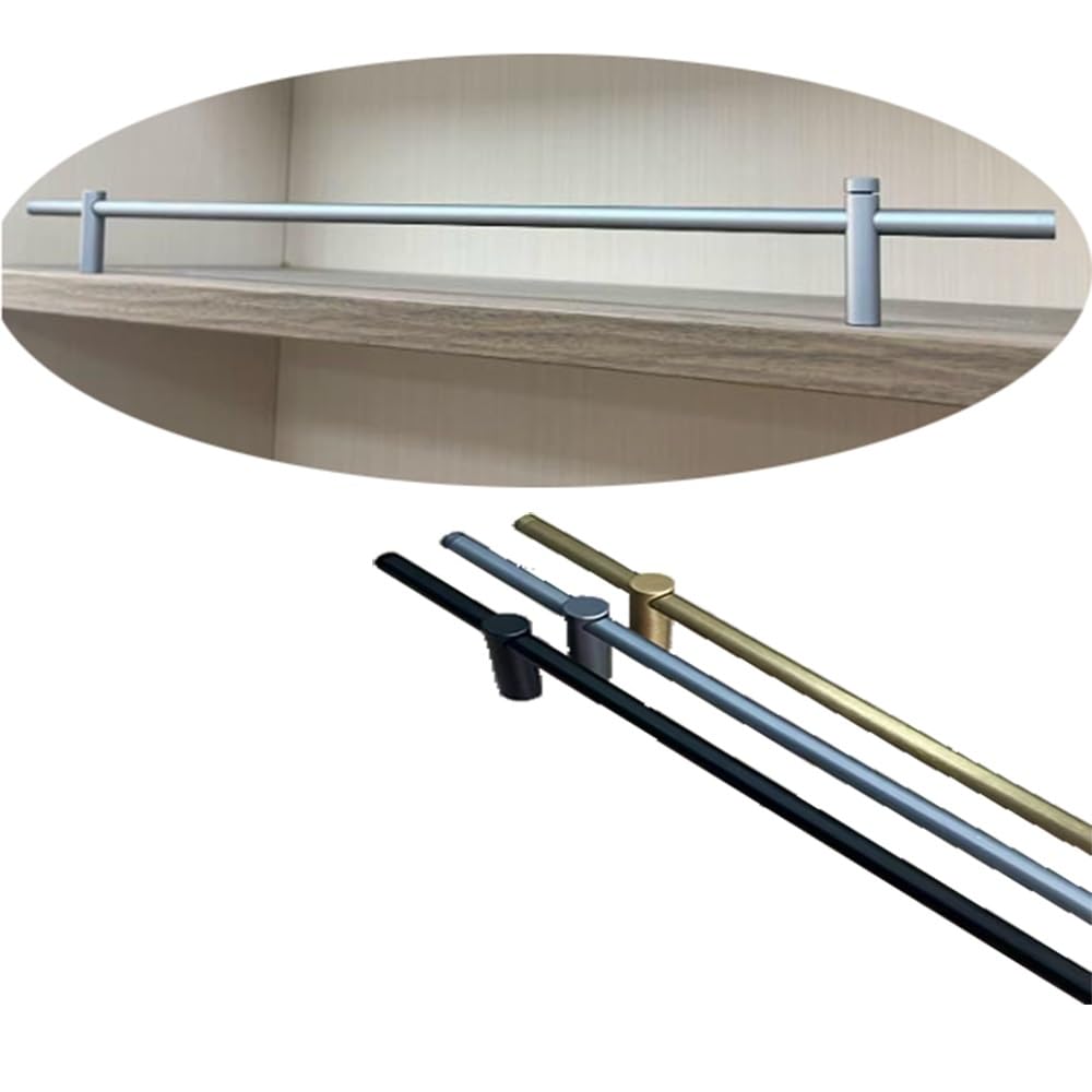 SVBVRFEEW Wood Shelves Guard Rails Aluminum Shelf Guardrail Gallery Rails Set Decorative Round Tube Tipping Rail Metal Anti-Fall Shelf Railing For Bookcase Closet(Gray,60cm/19.7in)