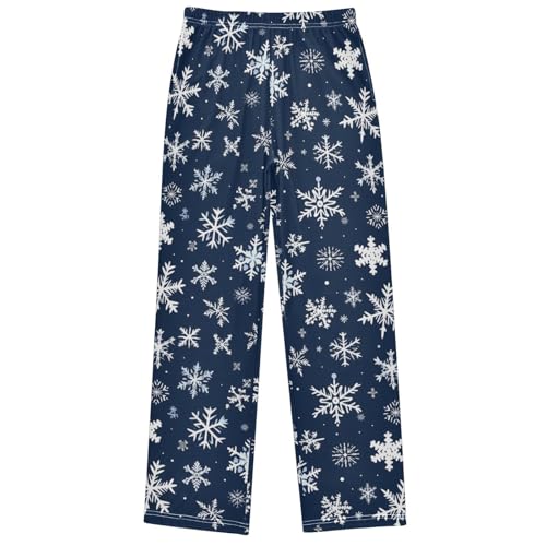 Boy's Pants Blue Snowflak Shape Jogger Pants Elastic Waist Long Bottoms Trousers with Pockets 6-14 Years