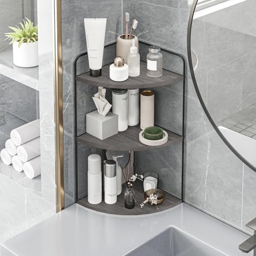 Image of Forest Angle Bathroom Counter Organizer,Countertop Organizer,Vanity Organizers,Bathroom Storage,Bathroom Sink Caddy,Counter Shelf,Corner Counter,Corner Shelves(Black-Grey)