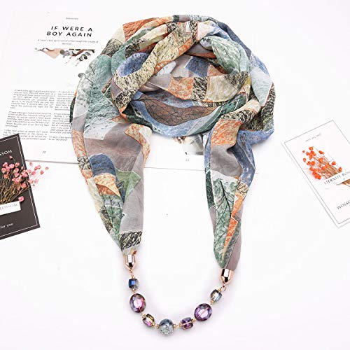 Vintage Ethnic Women's Scarf Crystal Bead Pendant Accessory Necklace Soft Infinity Scarves(sc005)2