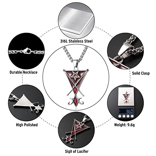 Satanic Necklace Goat Head Inverted Pentagram Sigil of Lucifer Pendant Necklace Jewelry for Men 60cm2