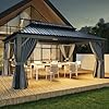 Aoxun 12ft x 16ft hardtop gazebo outdoor pergolas with mosquito netting and curtains galvanized steel double roof permanent aluminum gazebo for gardens decks patios parties  urban country home decor